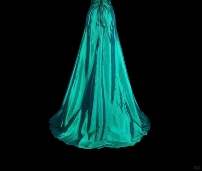 Robe de bal longue vintage sirène vert foncé années 70 avec perles plissées, taille haute, N1839