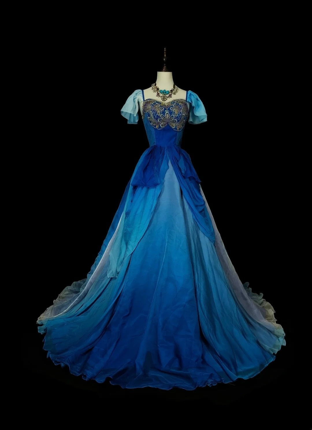Robe de bal vintage bleu roi à décolleté cœur ornée de perles, sans manches, style années 80, robe de soirée longue et élégante N1475
