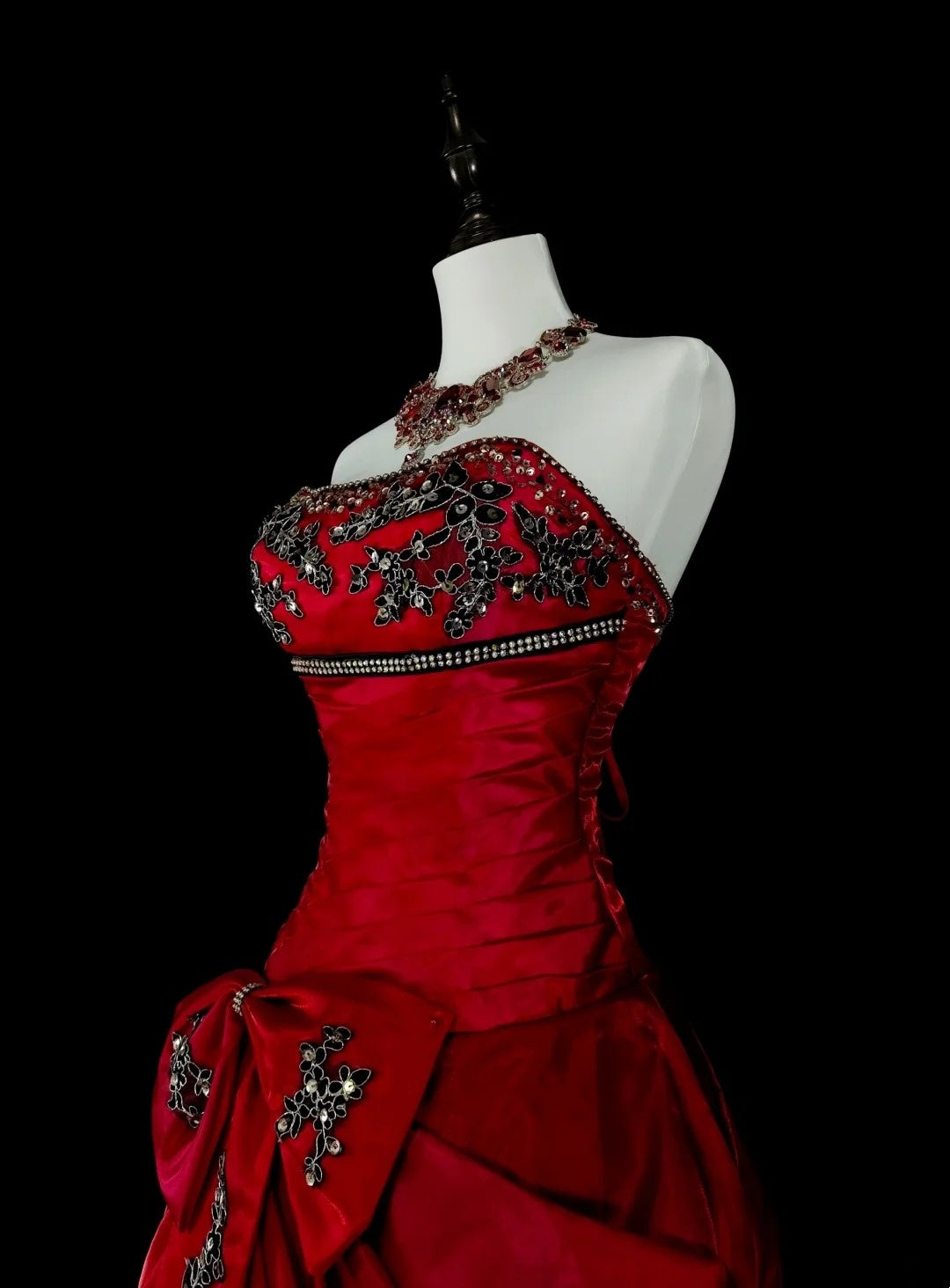 Robe de bal sirène rouge vintage sans bretelles avec perles, sans manches, années 80, longue robe de soirée formelle N1473