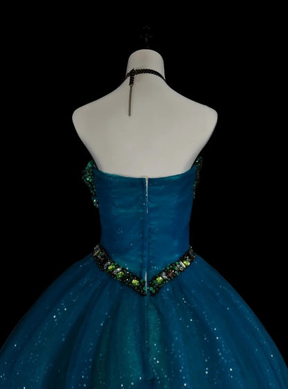 Robe de bal vintage bustier en tulle bleu, robe de quinceañera longue, taille 15, Vestidos De Fiesta N1478