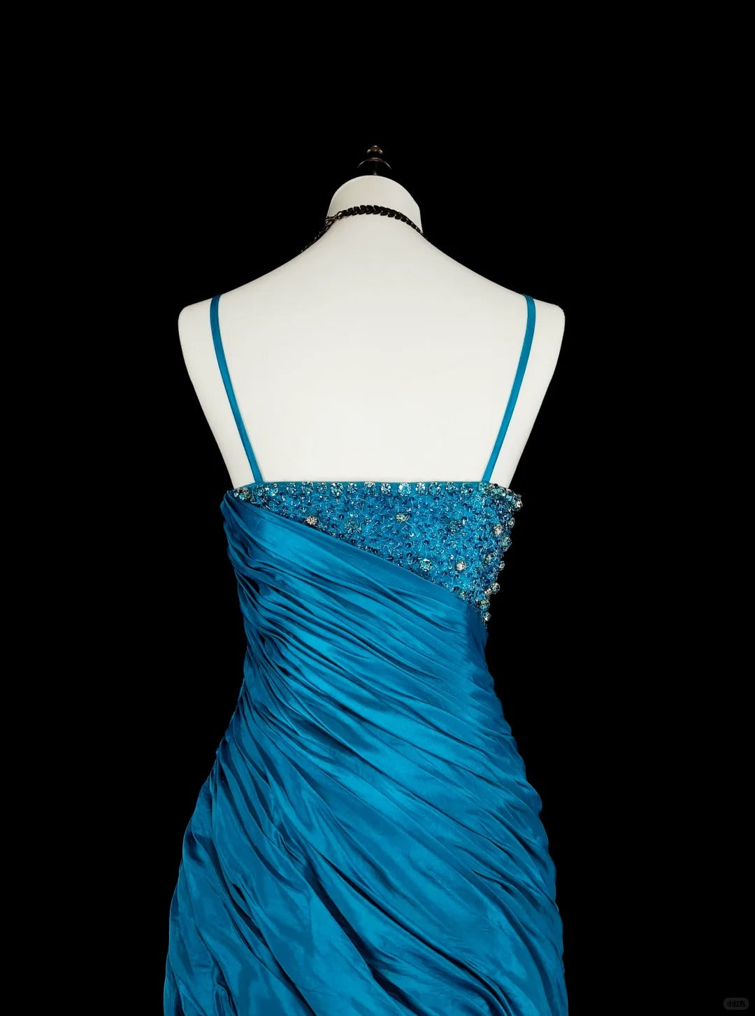 Robes de bal vintage sirène à fines bretelles bleues avec perles plissées années 1980 longue robe de soirée N2702