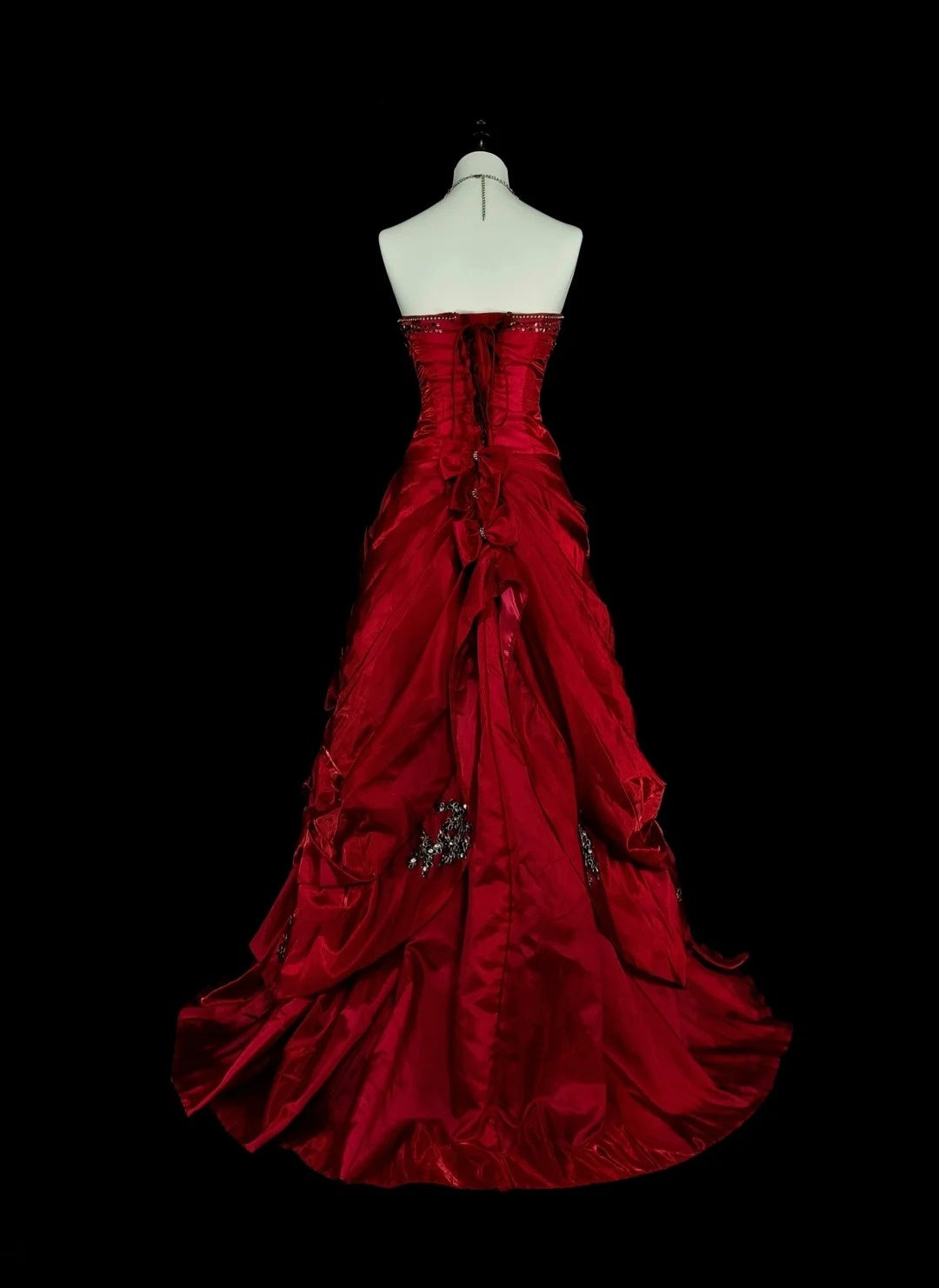 Robe de bal sirène rouge vintage sans bretelles avec perles, sans manches, années 80, longue robe de soirée formelle N1473