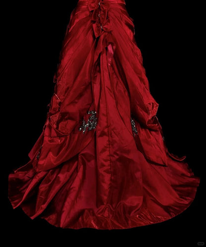 Robe de bal sirène rouge vintage sans bretelles avec perles, sans manches, années 80, longue robe de soirée formelle N1473