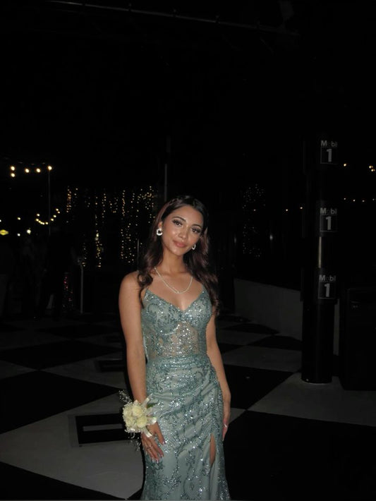 Sparkly Mermaid Silver Gray Prom Dress Aesthetic Spaghetti Straps Midnight Long Prom Dresses Formal Gown Inspo Sequins Evening Outfit AB734