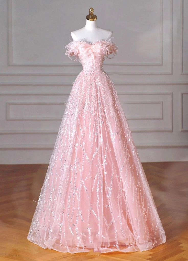 Robe de bal sobre à épaules dénudées rose à sequins, longue, inspiration pour la soirée de fin d'année, robe de bal N021