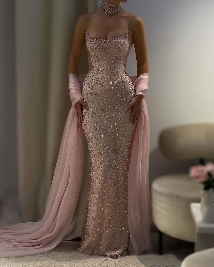Sparkly Mermaid Strapless Sequin Champagne With Cape Evening Dresses Night Date Prom Dress Party Outfits AB2540