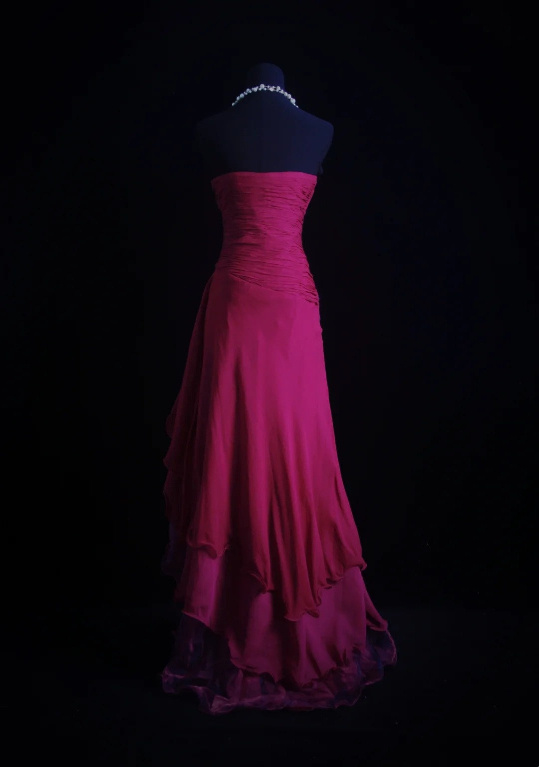 Wunderschöne Abiballkleider A-Linie Trägerlos Hot Pink Chiffon Lange Abendkleider N3436