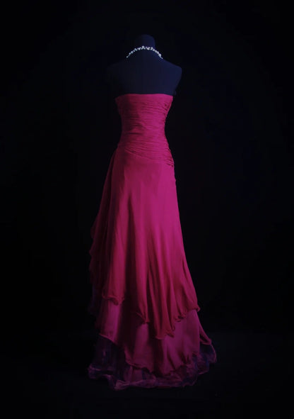 Wunderschöne Abiballkleider A-Linie Trägerlos Hot Pink Chiffon Lange Abendkleider N3436