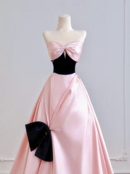 Robe de bal intemporelle en satin rose à décolleté cœur, robe de soirée longue, inspiration robe de bal N400