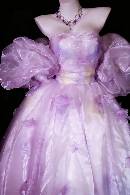 Robe de bal féerique, épaules dénudées, en organza lilas à fleurs, pour quinceañera, N2960