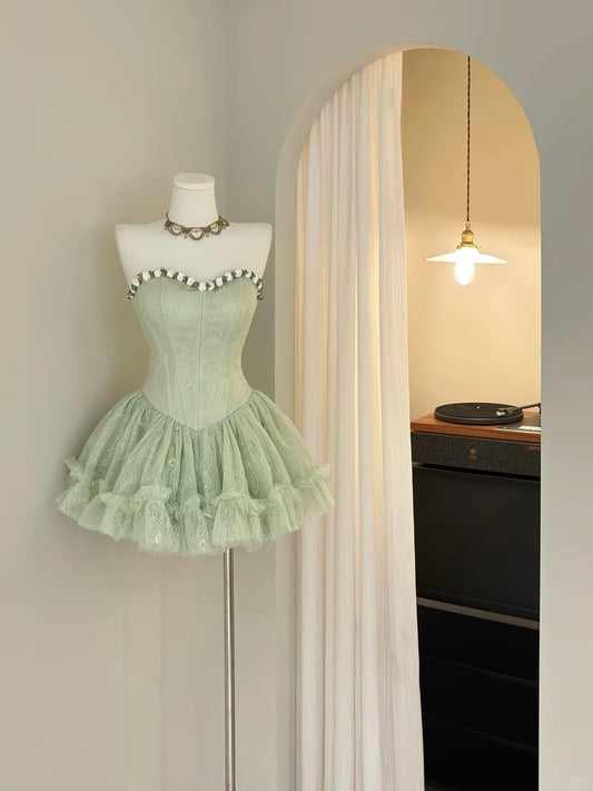Cute Ball Gown Sweetheart Sage Green Lace Mini Short Cocktail Homecoming Dresses Ideas Hoco Outfits RB4870