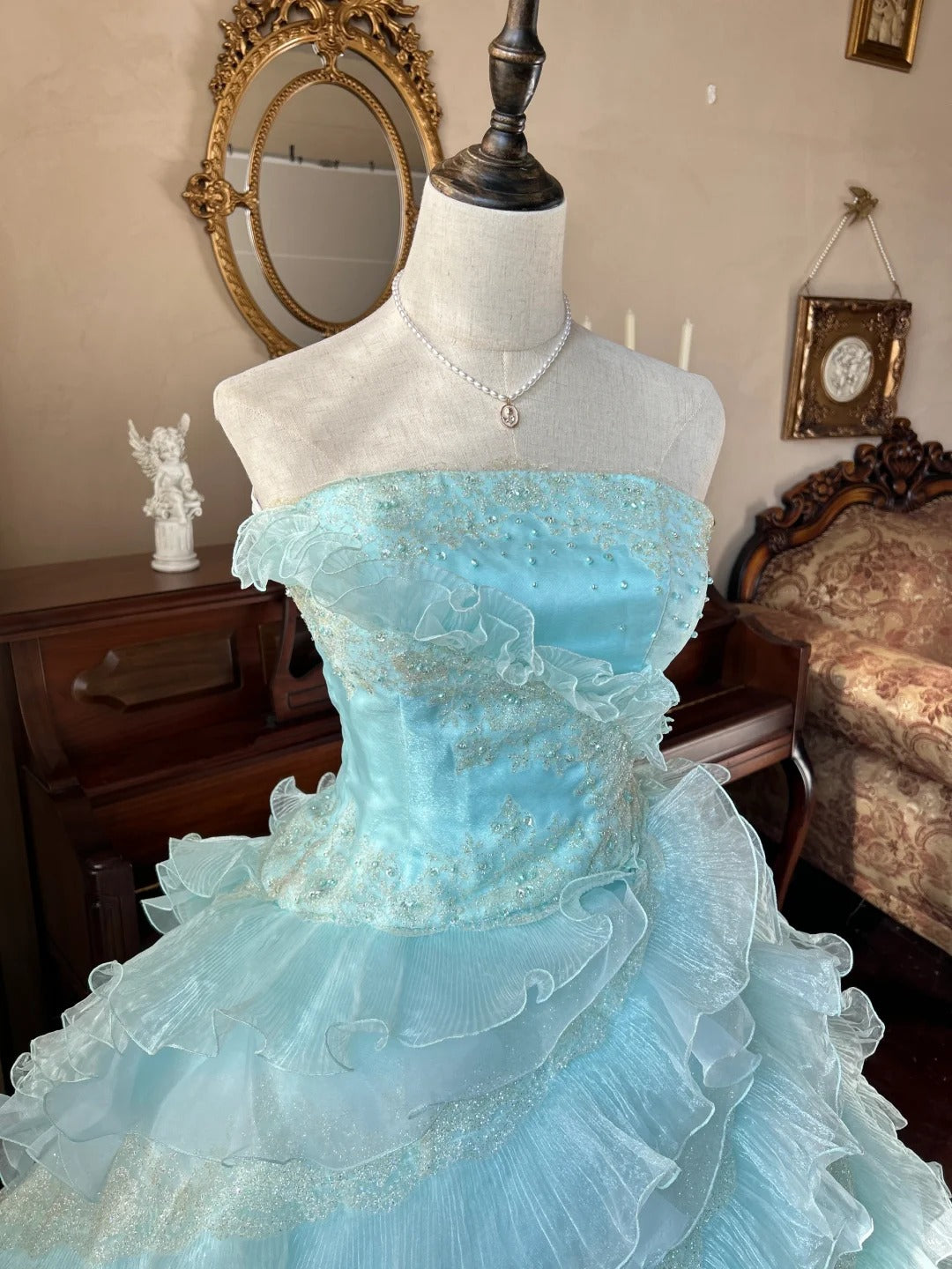 Robe de bal mignonne bustier bleu clair avec couches superposées robes de 16 ans longues 15 Vestidos De Fiesta N2268