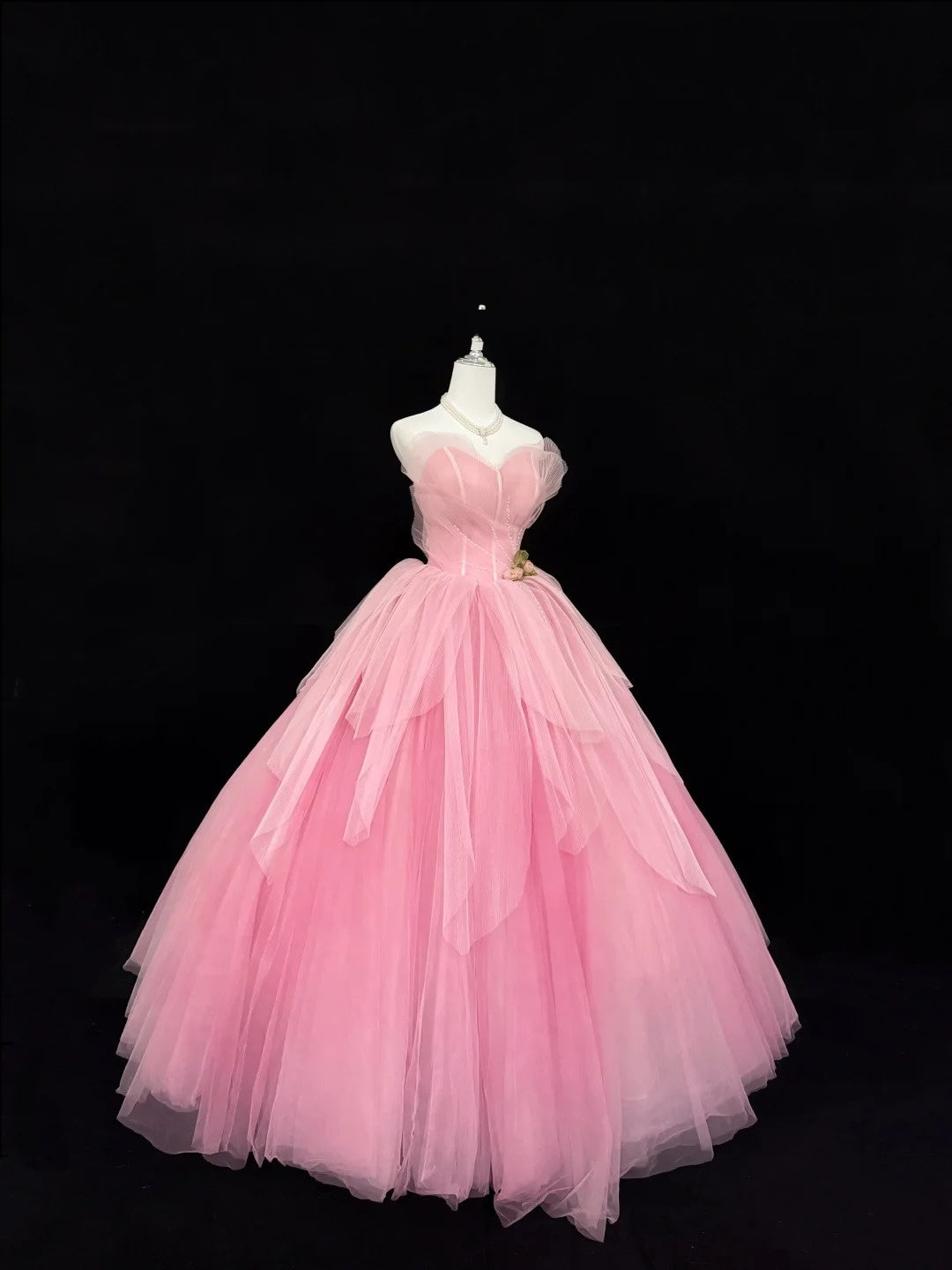 Sweet-16-Kleider langes Ballkleid Sweet-Sixteen langes Geburtstagskleid herzförmiger Ausschnitt rosa Tüll Abendkleid RC0296