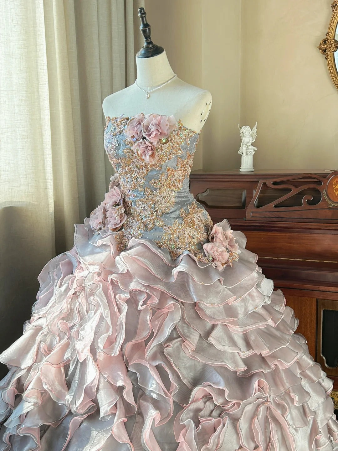 Mignonne Robe de Bal bustier avec des couches étagées, Robes de 16 ans longues, 15 Vestidos De Fiesta N2267
