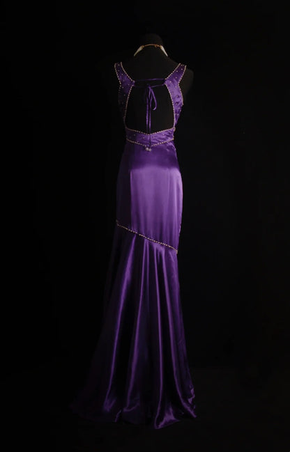 Robe de bal longue rétro sirène en satin violet, style années 2000 - Inspiration pour une tenue de 19 ans - Robe de soirée N504