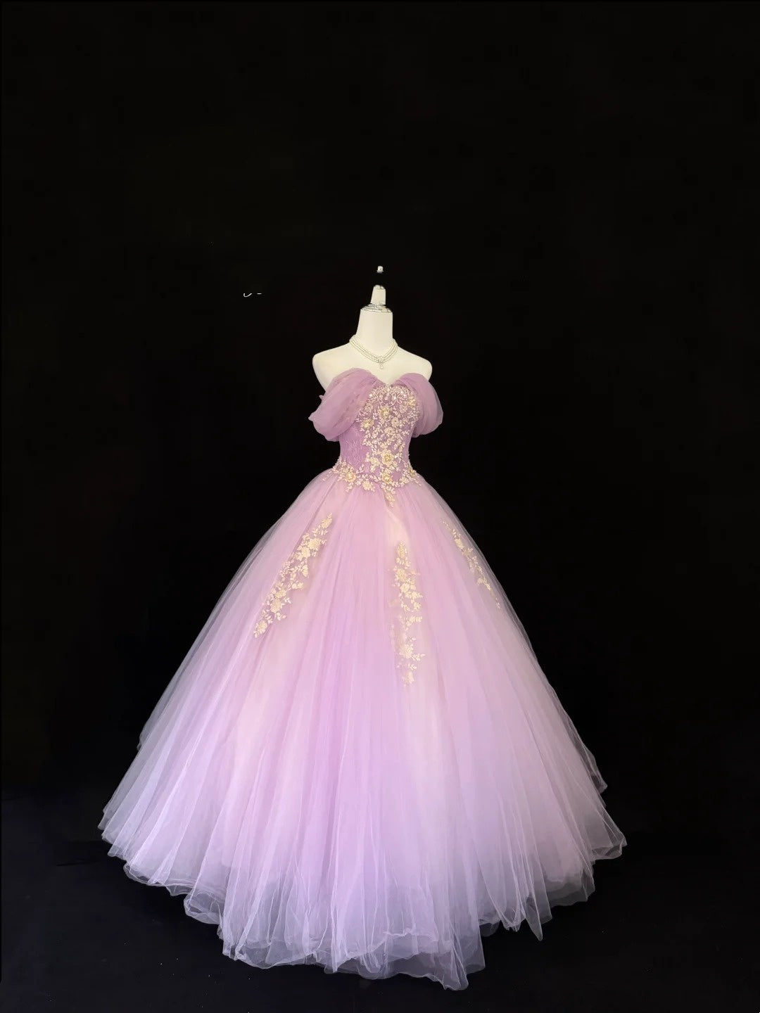 Tulle Prom Dress Long Floor Length Ball Gown Off Shoulder Lilac With Sleeves Lace Formal Evening Gown For Women RC0266
