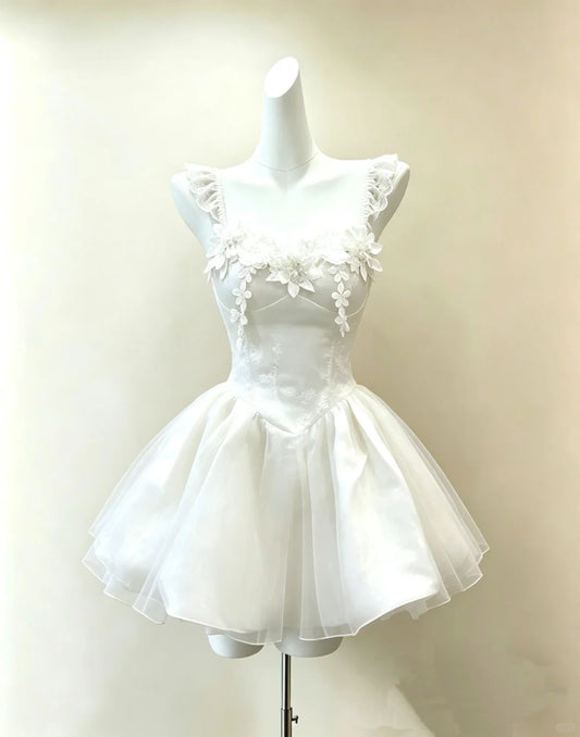 Elegant Ball Gown Square Neck White Mini Short Cocktail Dress Homecoming Dresses Ideas Hoco Outfits RB4838