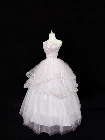 Sweet 16 Dresses Long Ball Gown Sweet Sixteen Long Birthday Dress Strapless Light Lilac Tulle Formal Gown RC0310