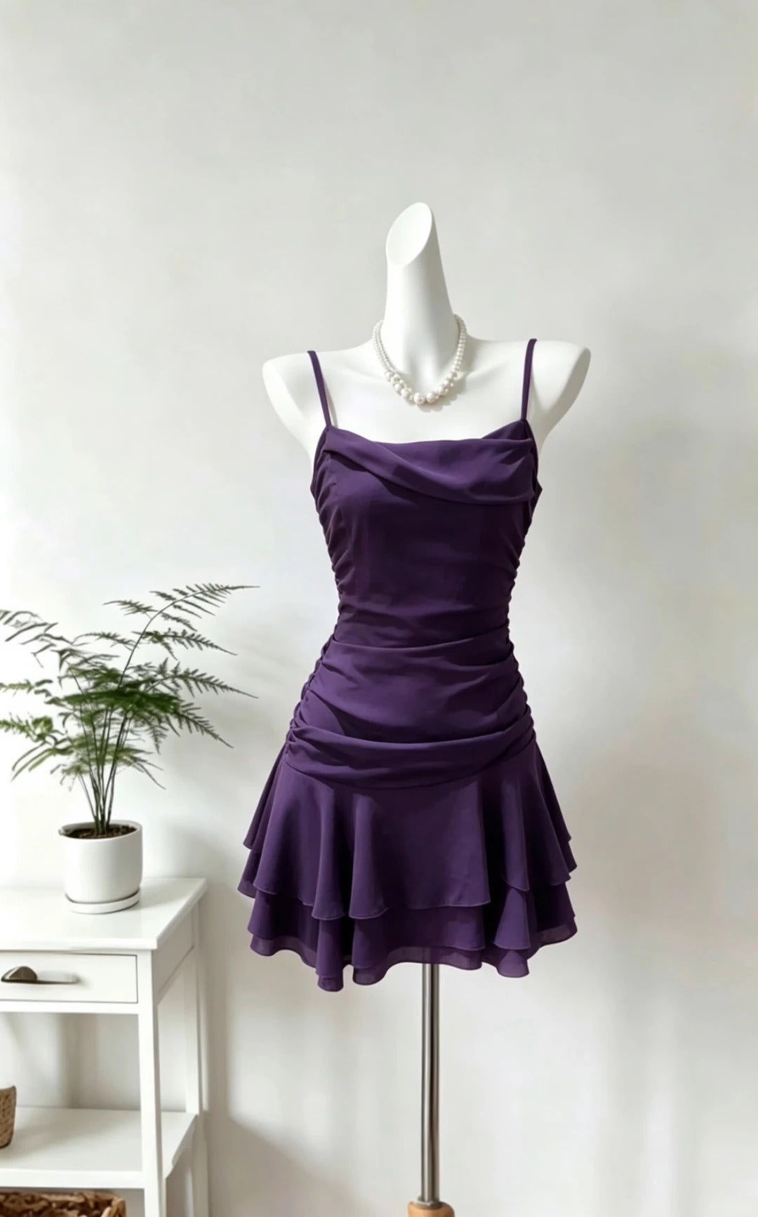 Unique Sheath Spaghetti Strap Purple Chiffon Short Graduation Dresses Inspo Senior Homecoming Outfits RB4919