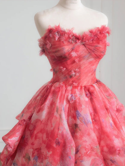 Robe de bal romantique rose à fleurs en mousseline, longue robe de soirée formelle, robe d'anniversaire formelle, robe de bal N727