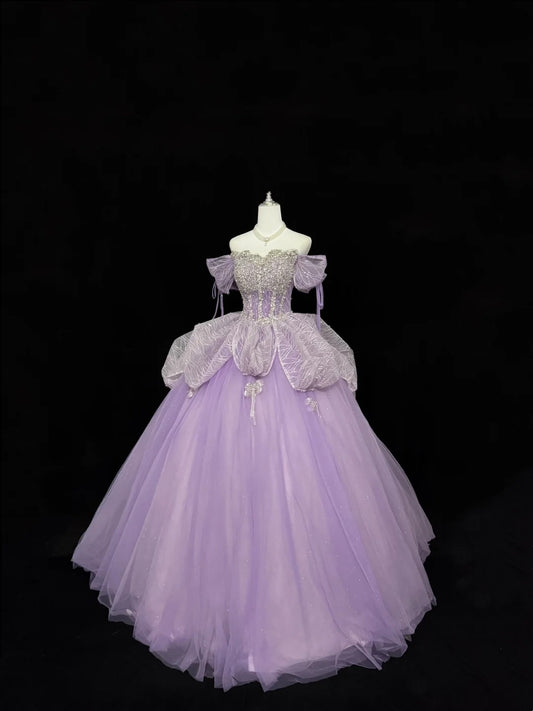 Sweet 15 Quinceanera Dress Ball Gown Off Shoulder Lilac With Sleeves Long 15th Birthday Gown RC0311