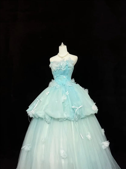 Sweet 16 Dresses Long Ball Gown Lace Sweet Sixteen Long Birthday Dress Strapless Tulle Formal Gown RC0265