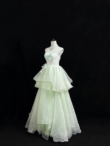 Sweet 15 Quinceanera Dress Ball Gown Strapless Mint Green With Flowers Tiered 15th Birthday Gown RC0231