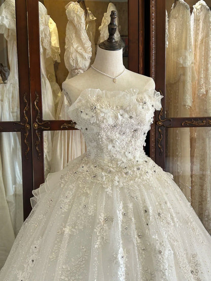 Vintage 80s Wedding Dresses Ball Gown Strapless Sequin Long Brides Dress Fitted Bridal Gown N2269
