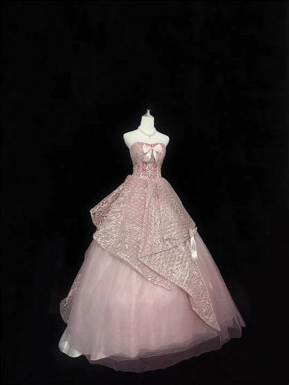 Sweet 16 Dresses Long Ball Gown Sweet Sixteen Long Birthday Dress Strapless Pink Sequin Formal Gown RC0319