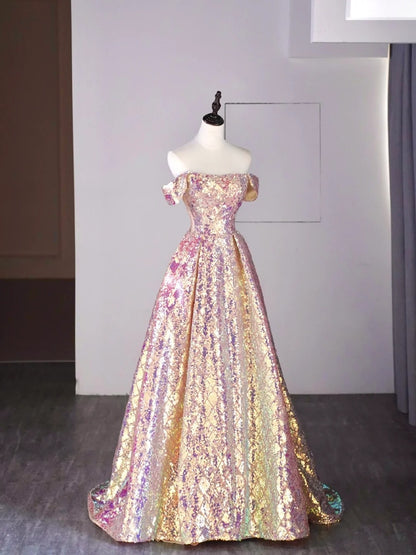 New Ball Gown Strapless Sequins Short Sleeves Long Prom Dresses For High School Teens Girls Formal Bridesmaid Dress N1072