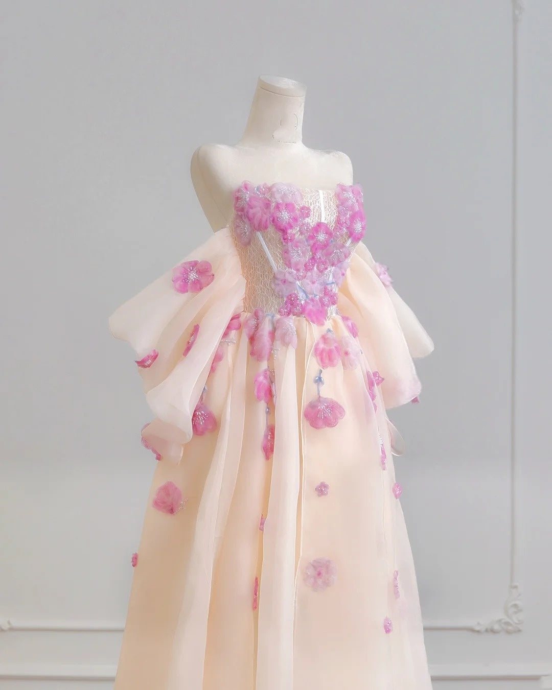 Robe de bal princesse bustier en tulle champagne avec dentelle, longue, inspiration robes de soirée N309