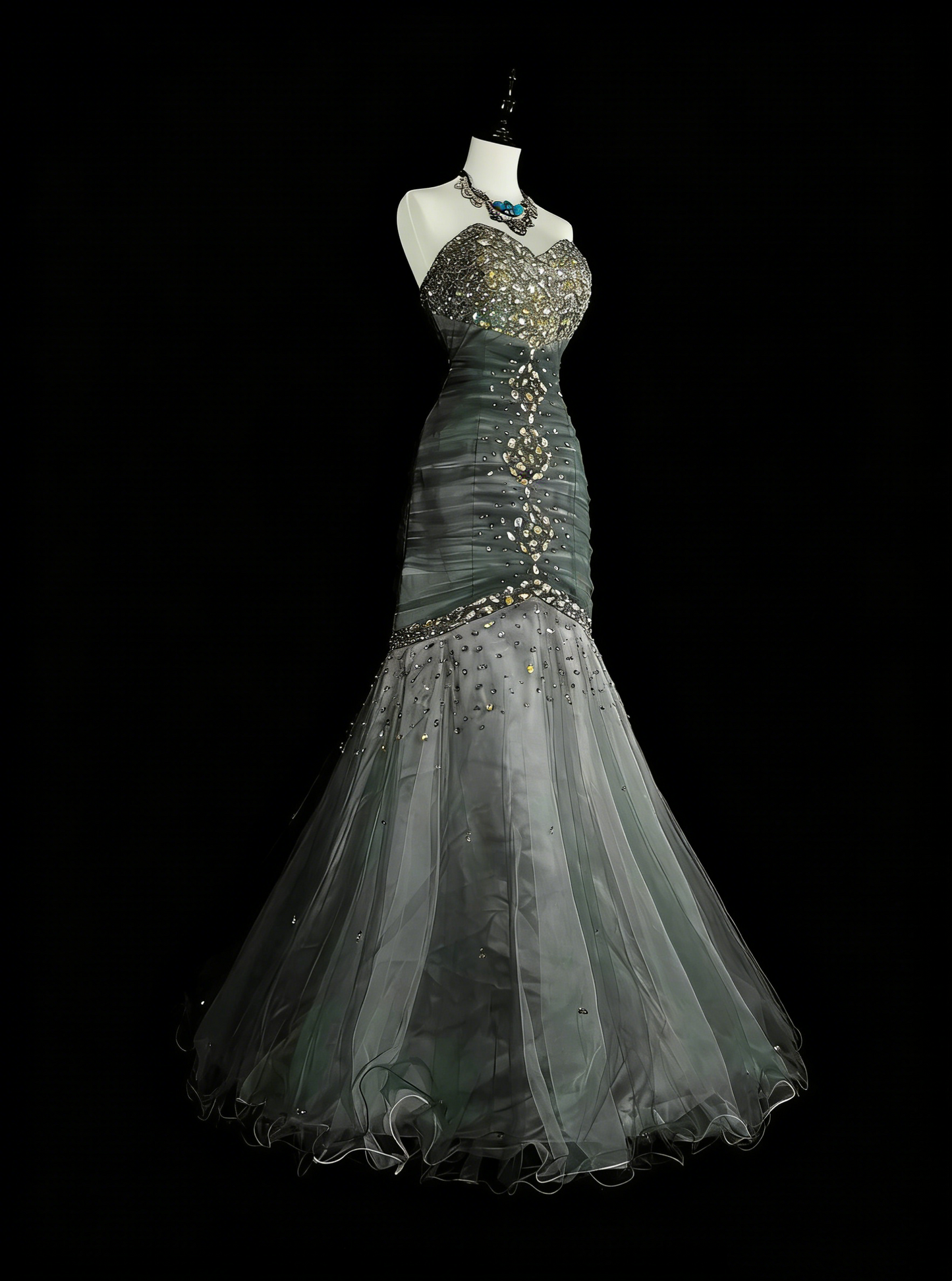 Esthétique Robes de Bal Vintage Années 50 Rétro Sirène Cœur Robe de Soirée Longue Grise N2022