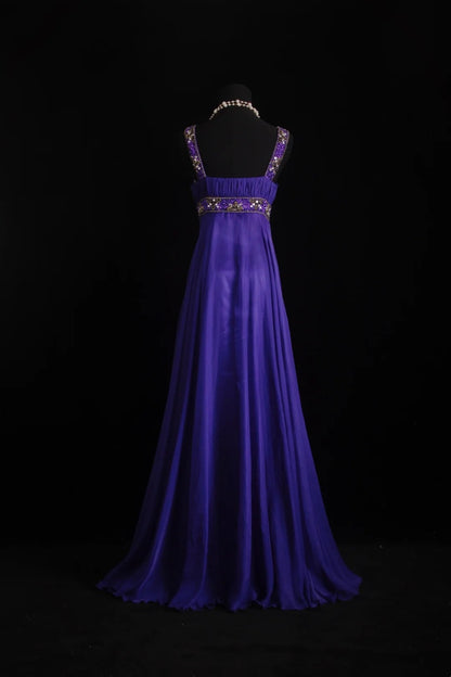 Vintage A line Square Neck Purple With Beading Chiffon Floor Length Prom Dresses Inspo Evening Outfits RB4342