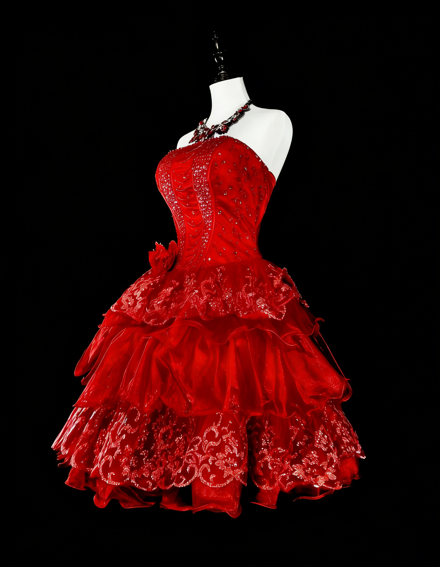 Robe de bal bustier en dentelle rouge unique, inspiration vintage, mode années 2000, robes de bal de promo courtes, inspiration robes de retour à la maison N2012
