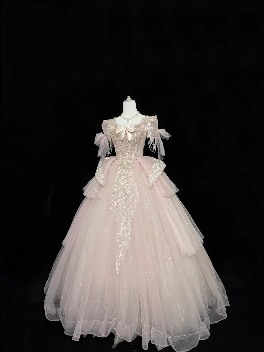 Langes Ballkleid für Sweet 16, eckiger Ausschnitt, Pink mit Spitzenapplikationen, Geburtstagskleid für Sweet Sixteen RC0325