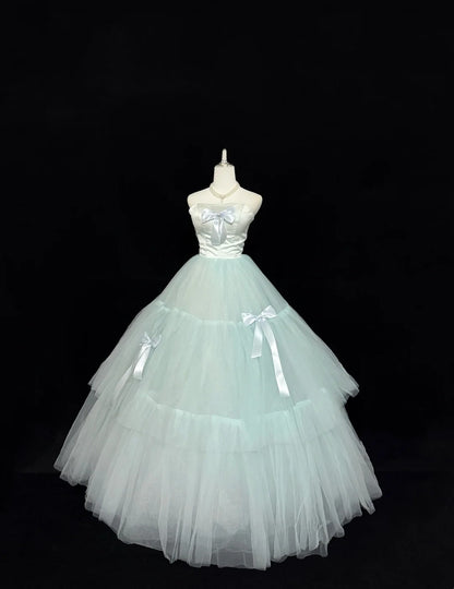 Sweet 15 Quinceanera Dress Ball Gown Strapless Mint Green With Bow-knot Tulle 15th Birthday Gown RC0239