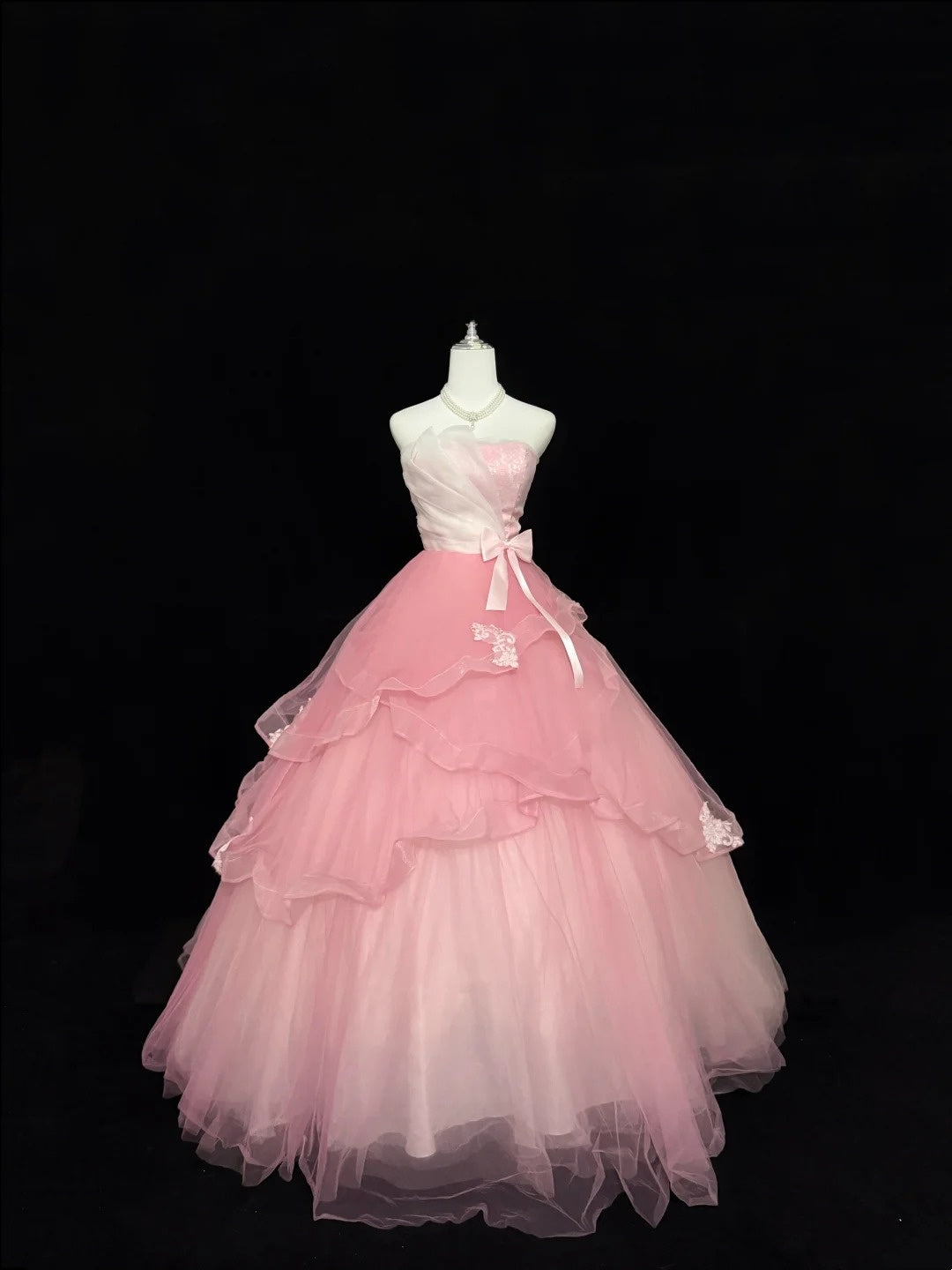 Prom Dress Long Floor Length Ball Gown Strapless Tulle Pink Formal Evening Gown For Women RC0359