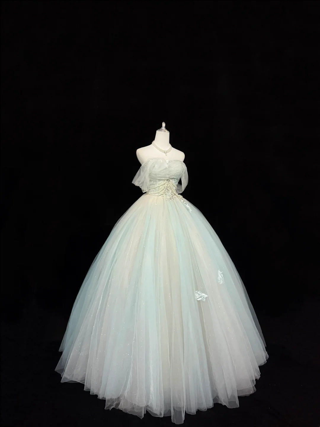 Prom Dress Long Floor Length Ball Gown Off Shoulder Tulle With Sleeves Formal Evening Gown For Women RC0286