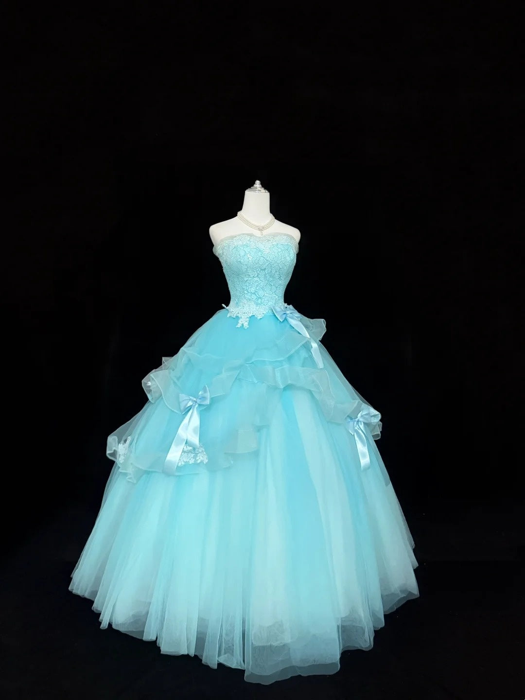 Blue Sweet 16 Dresses Long Ball Gown Strapless Lace Tulle Formal Sweet Sixteen Birthday Gown RC0243
