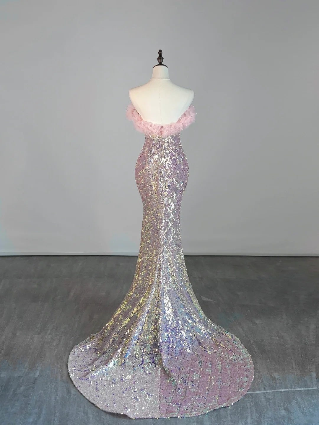 Robe de bal longue rose à sequins, décolleté en cœur, style sirène, taille basse, robe de soirée semi-formelle N686