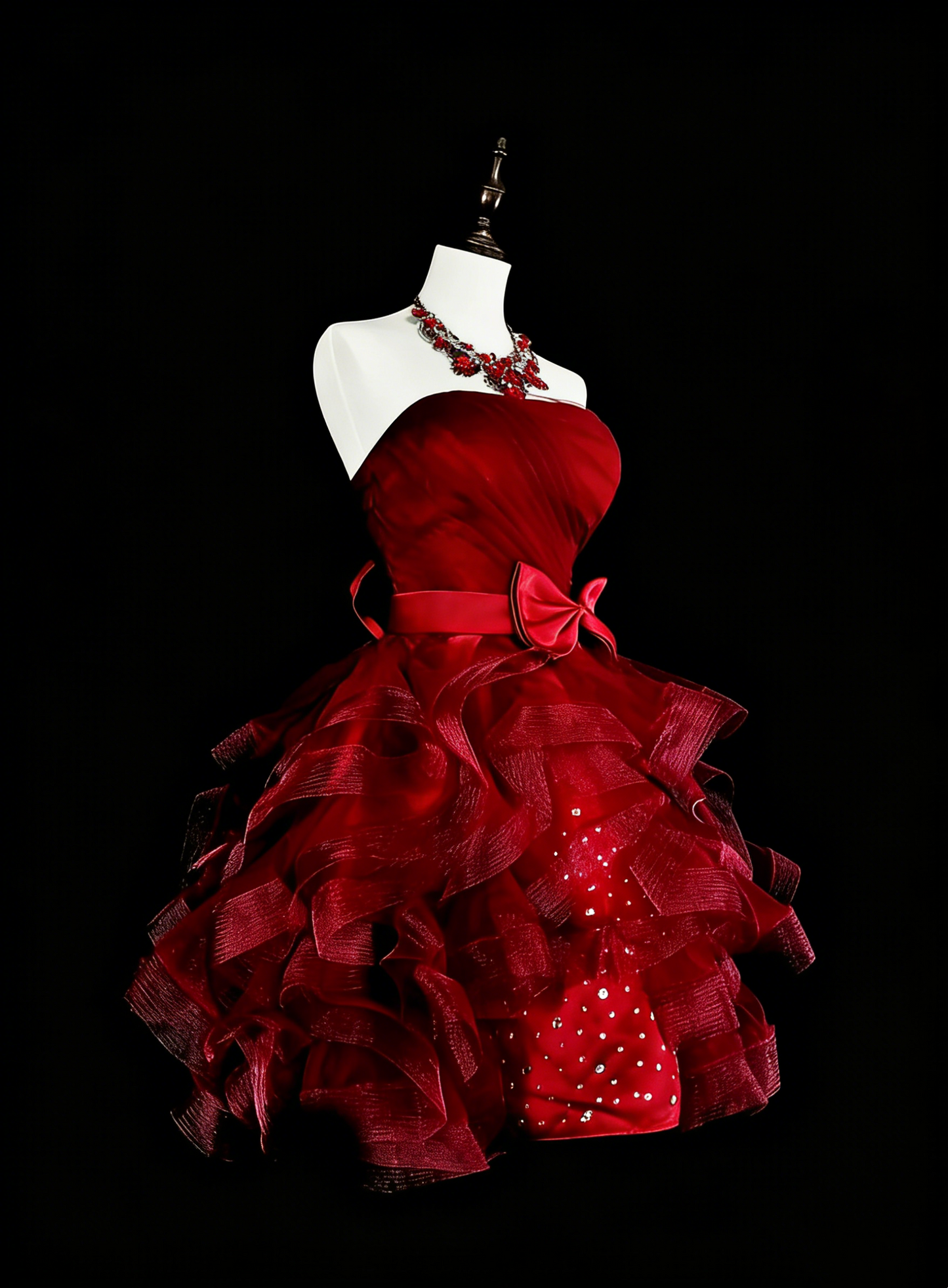 Robe de bal bustier bordeaux en tulle, inspiration années 2000, robe de bal courte, inspiration robe de soirée N1364