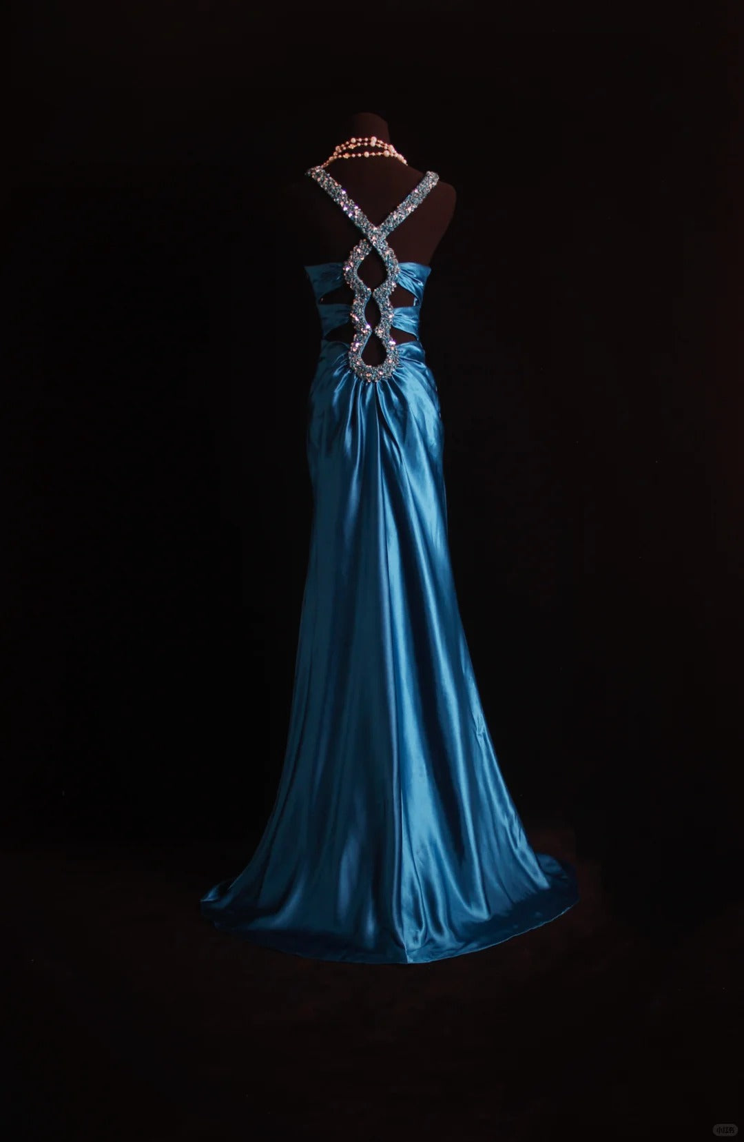 Robe de bal longue rétro sirène dos nu en satin bleu sarcelle, inspiration années 2000, tenue de soirée pour un 18e anniversaire, N498