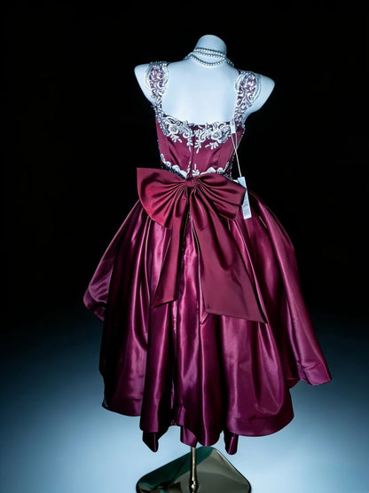Princess Ball Gown Sweetheart High Low Burgundy Short Homecoming Dresses Hoco Gowns N3056