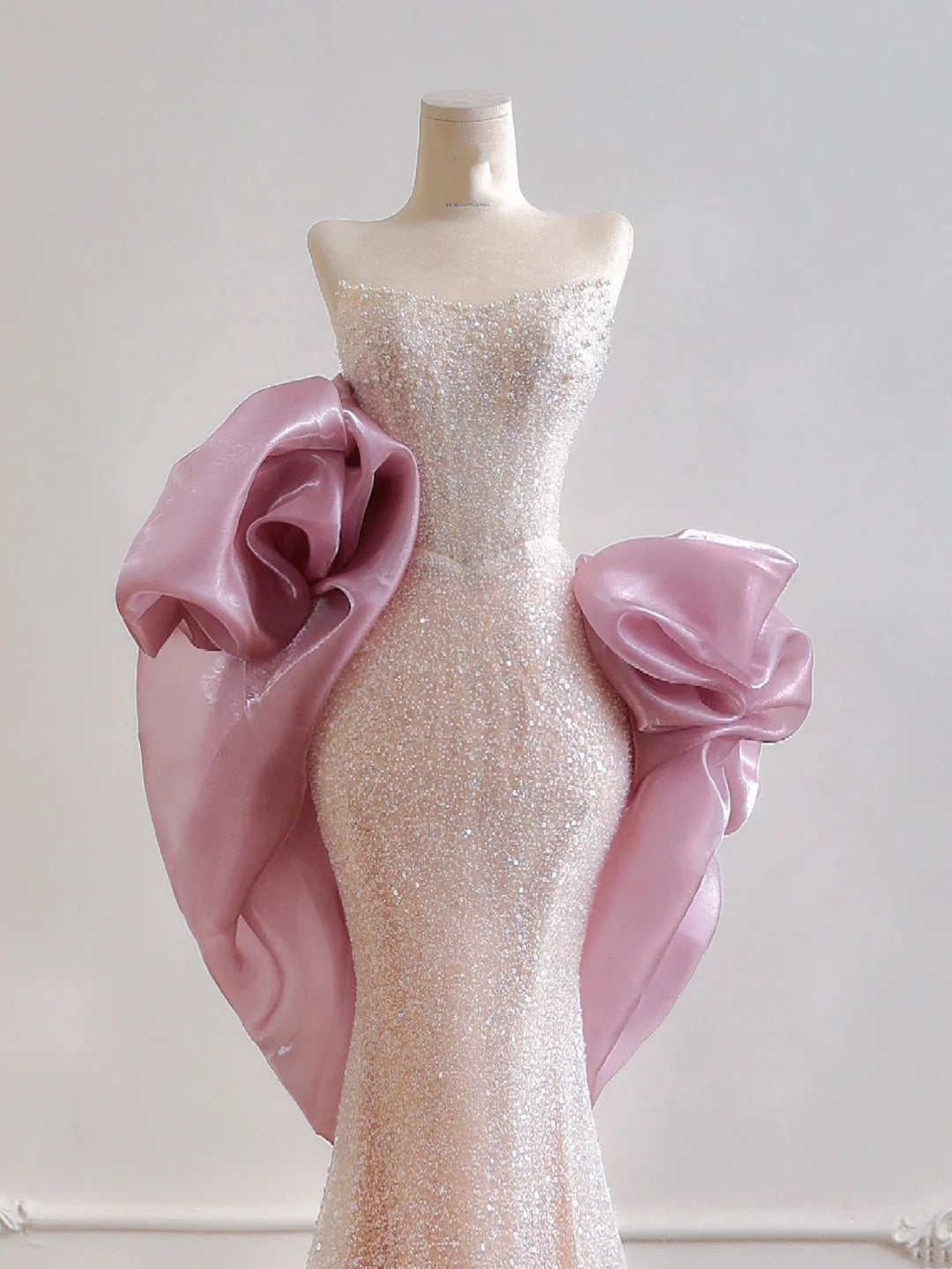 Glamorous Mermaid Strapless Light Pink Sequin With Cape Prom Dresses Long Evening Formal Gown BirthdayParty Gowns N377