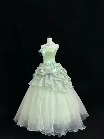 Sweet 15 Quinceanera Dress Ball Gown Strapless Sage Green With Ruffled Tiered 15th Birthday Gown RC0234