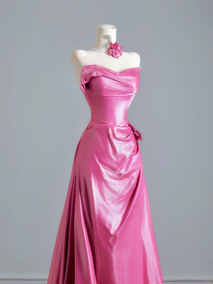 Robe de bal longue rose intemporelle, bustier et froncée, coupe trapèze. Inspiration robe de soirée, robe de bal N305