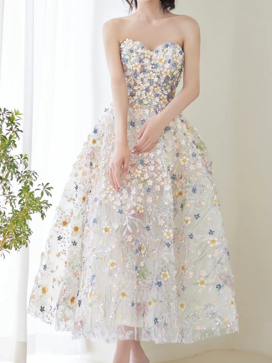 Beautiful Ball Gown Sweetheart Floral Tulle Long Prom Dresses Formal Gowns Inspo Evening Outfit N228