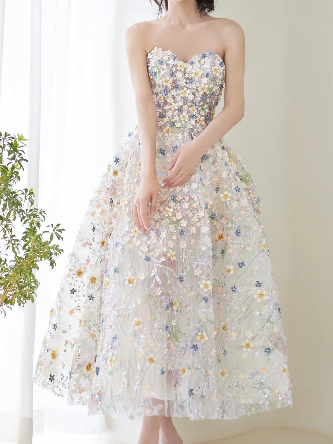 Magnifique robe de bal bustier cœur en tulle fleuri, longue robe de soirée, inspiration tenue de soirée N228