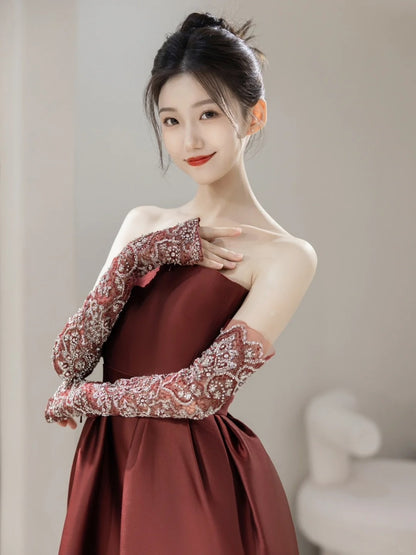 Modest Mermaid Strapless Satin With Gloves For Women Party Dress Long Formal Prom Dresses 22th Birthday Outfits N297