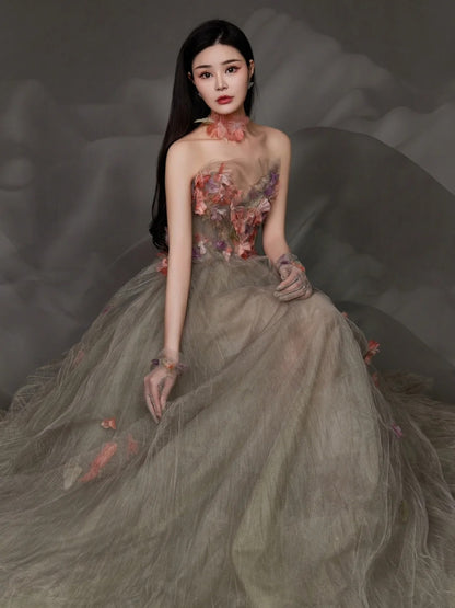 Robe de bal charmante sans bretelles en tulle, longue robe de soirée formelle N275